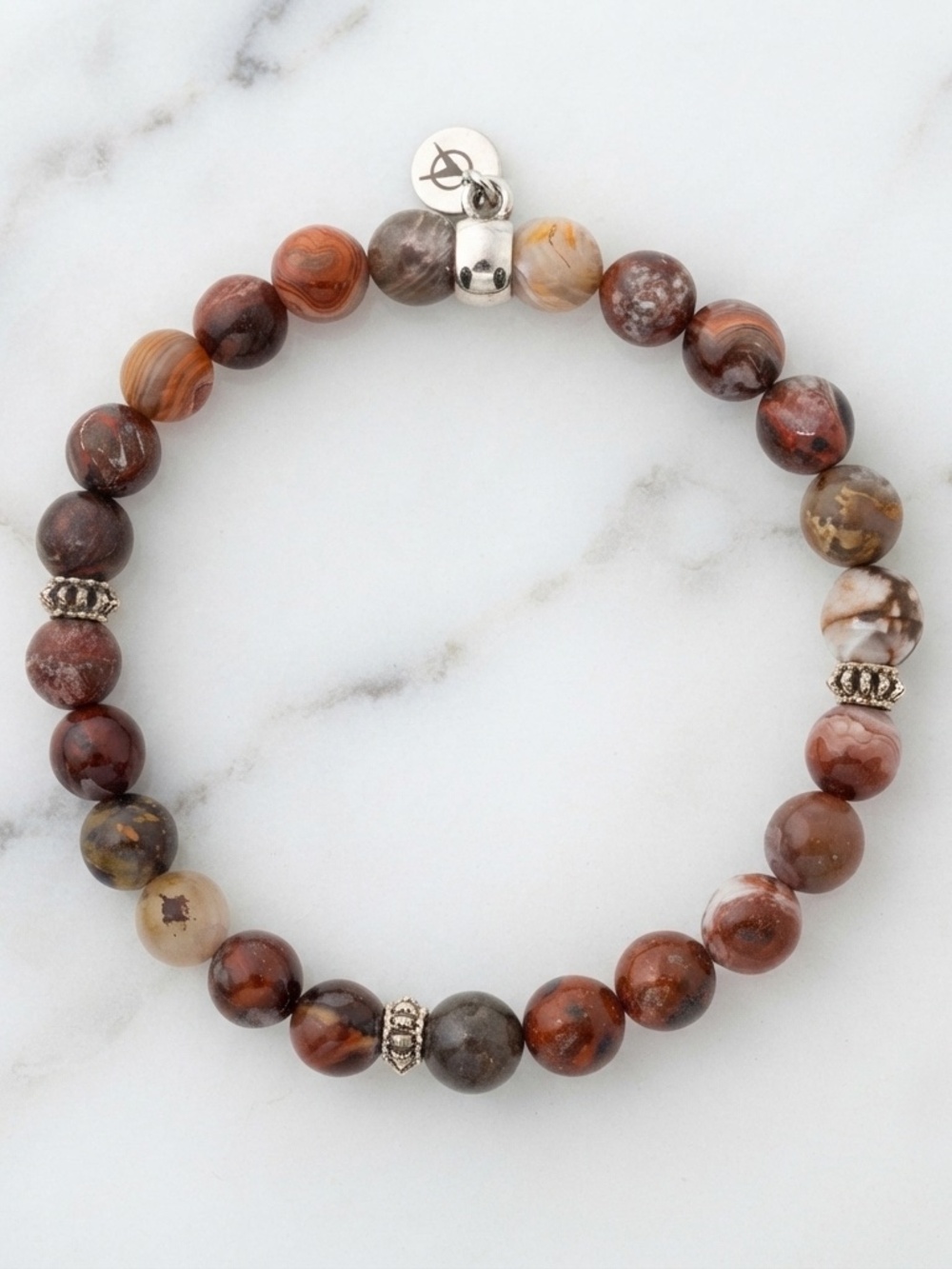 Altius Mexican Crazy Lace Agate Bracelet 8mm Handmade Stretch 7.5" Earth Tones - Picture 3 of 4